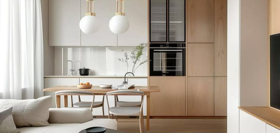 Minimal warm living room designed by Noir